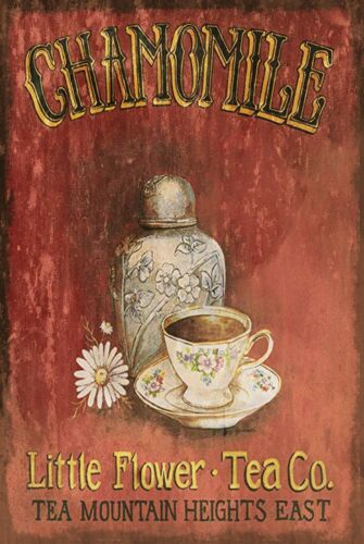 Chamomile Tea - لافتة معدنية بتصميم عتيق لشاي البابونج،